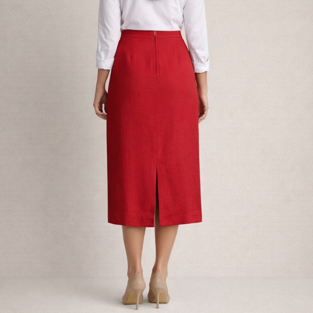 Jessica London Red Linen Midi Skirt 16P